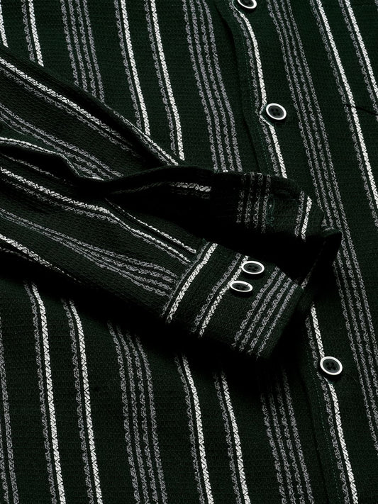 Premium Cotton Olive Pencil Striped Waffle Shirt