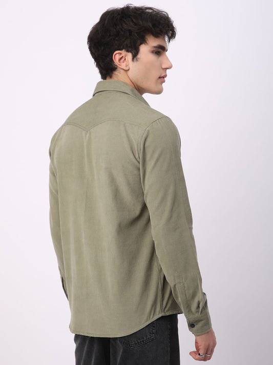 Timeless Olive Double Flap Pocket Corduroy Overshirt