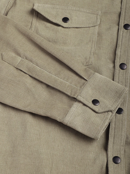 Timeless Olive Double Flap Pocket Corduroy Overshirt