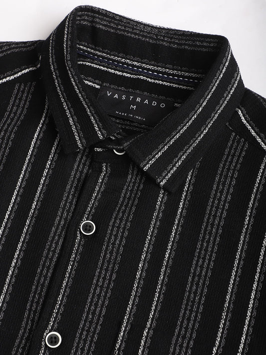 Premium Cotton Black Pencil Striped Waffle Shirt