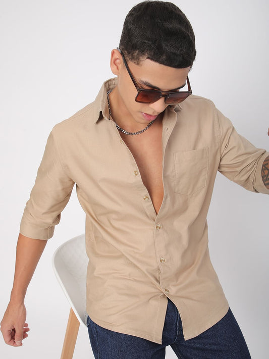 Voguish Solid Khaki Overshirt
