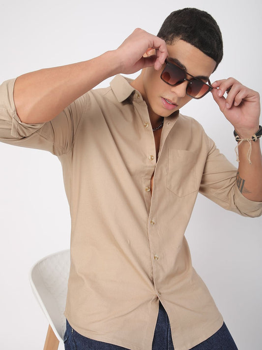 Voguish Solid Khaki Overshirt