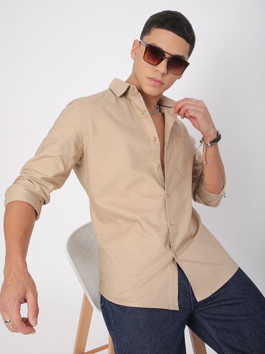 Voguish Solid Khaki Overshirt