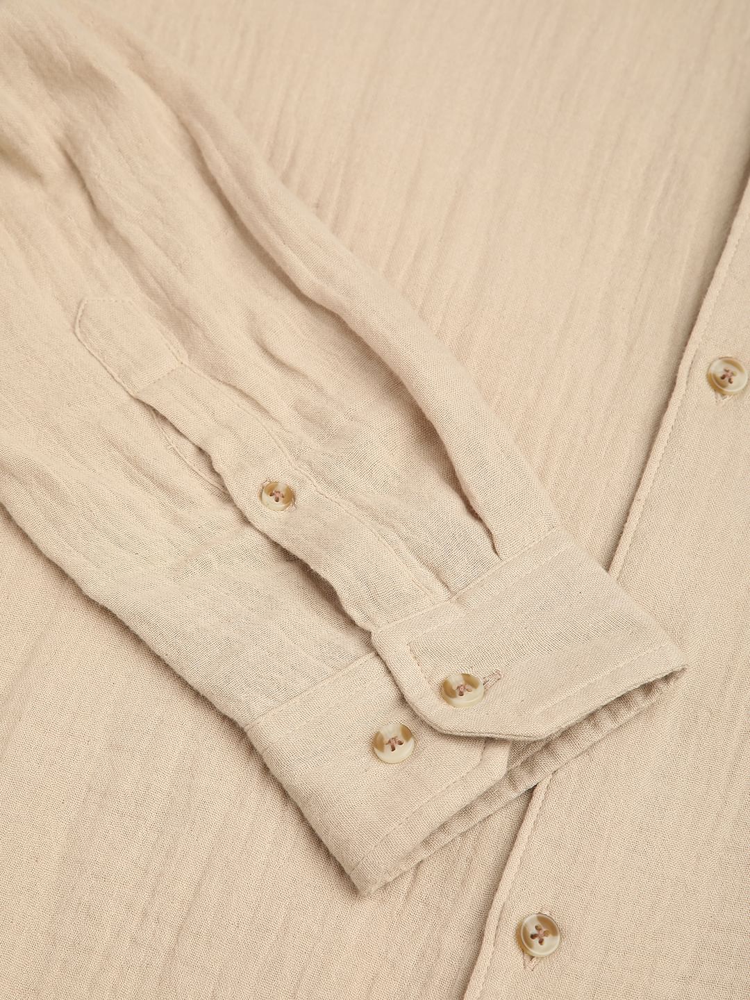 Vintage Almond Beige Double Cloth Crinkled Shirt