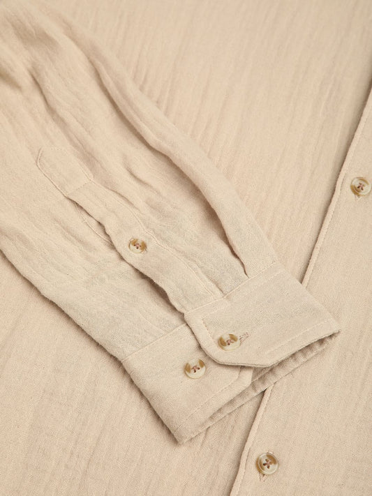 Vintage Almond Beige Double Cloth Crinkled Shirt