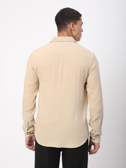 Vintage Almond Beige Double Cloth Crinkled Shirt