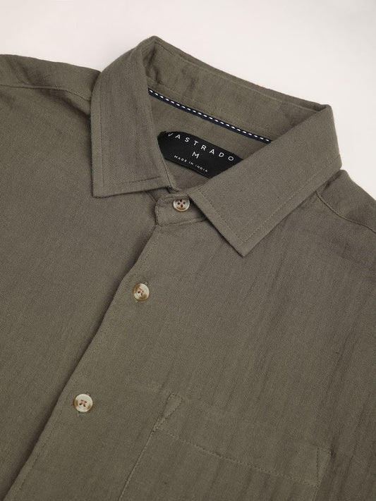 Vintage Olive Double Cloth Crinkled Shirt