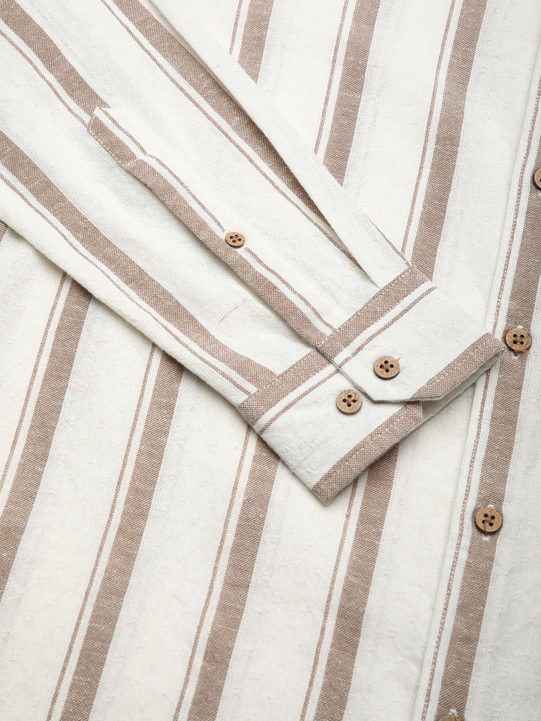 Sleek Warm Tan Dobby Striped Shirt