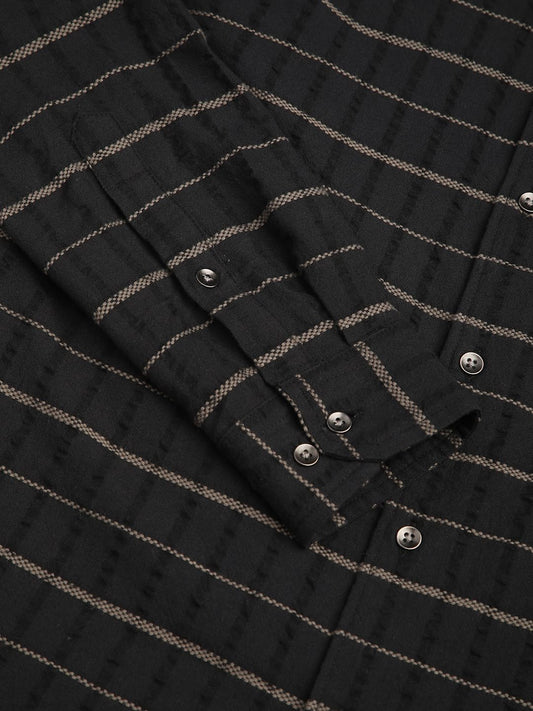 Black Horizontal Striped Seersucker Shirt
