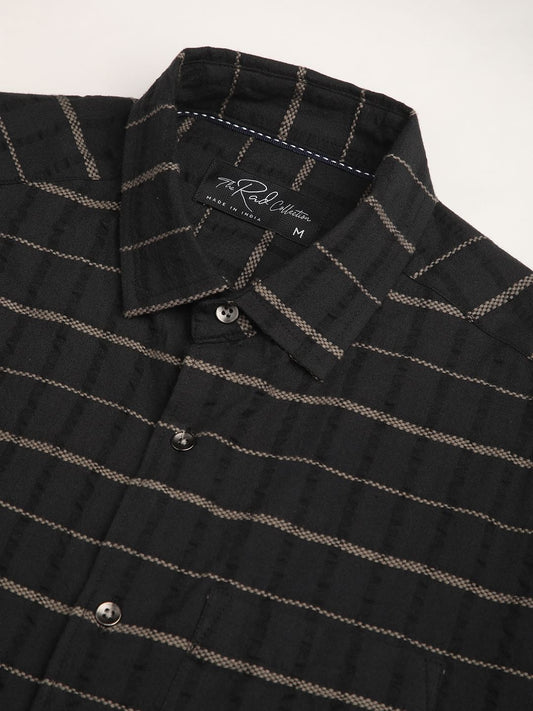 Black Horizontal Striped Seersucker Shirt