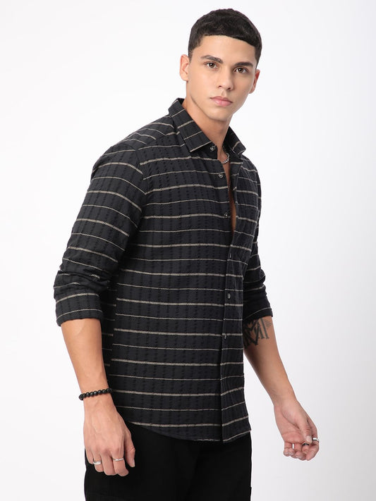 Black Horizontal Striped Seersucker Shirt