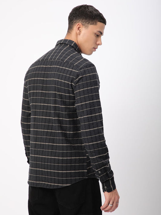 Black Horizontal Striped Seersucker Shirt