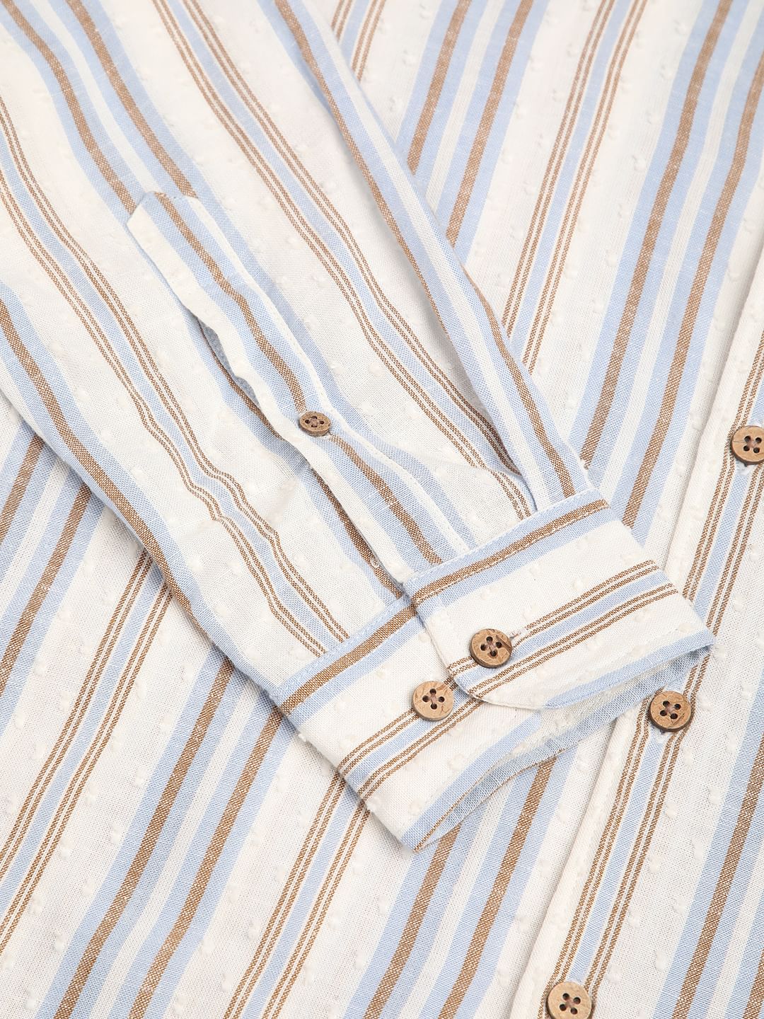 Dobby White Striped Mandarin Shirt
