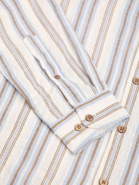 Dobby White Striped Mandarin Shirt