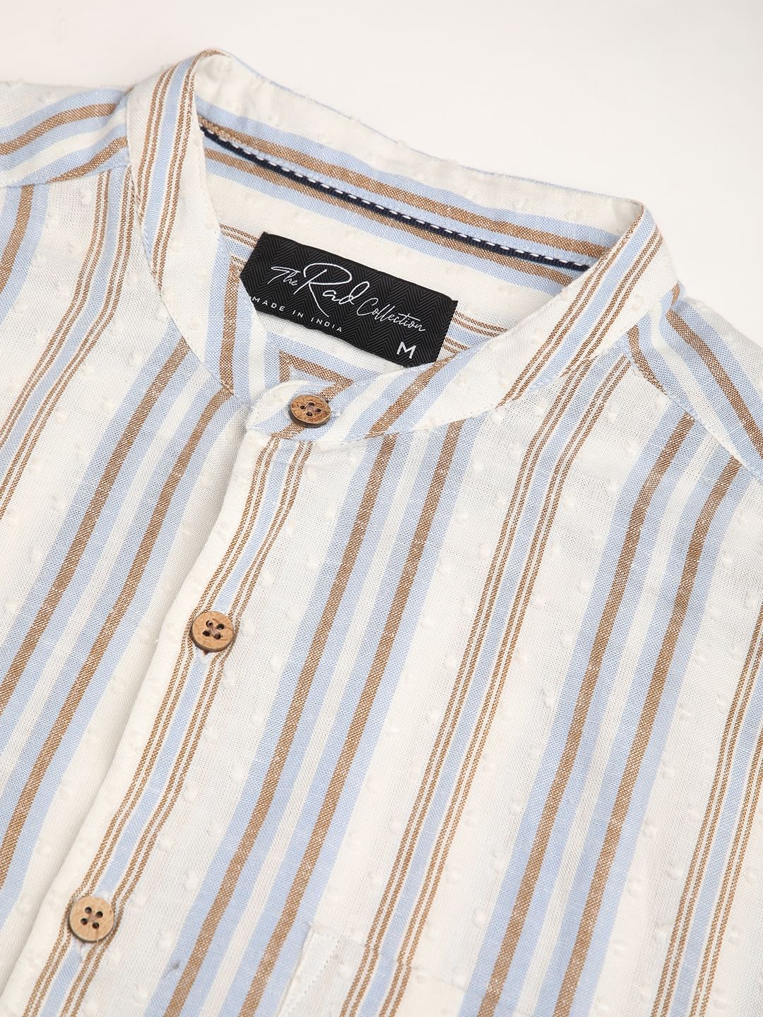 Dobby White Striped Mandarin Shirt