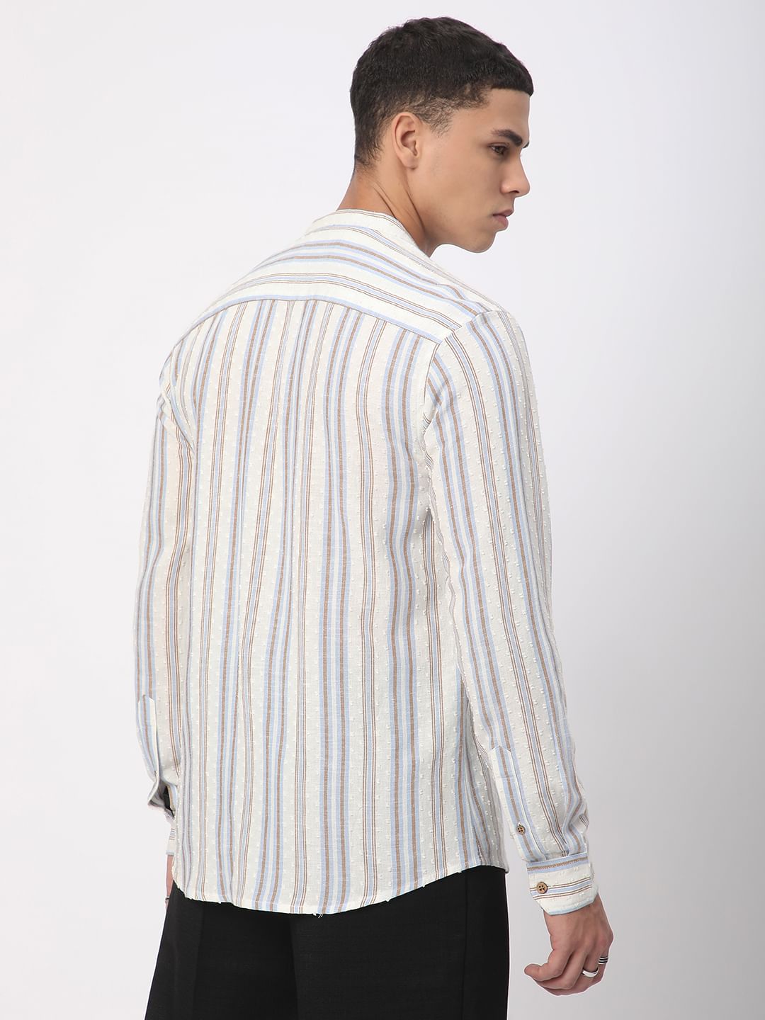 Dobby White Striped Mandarin Shirt
