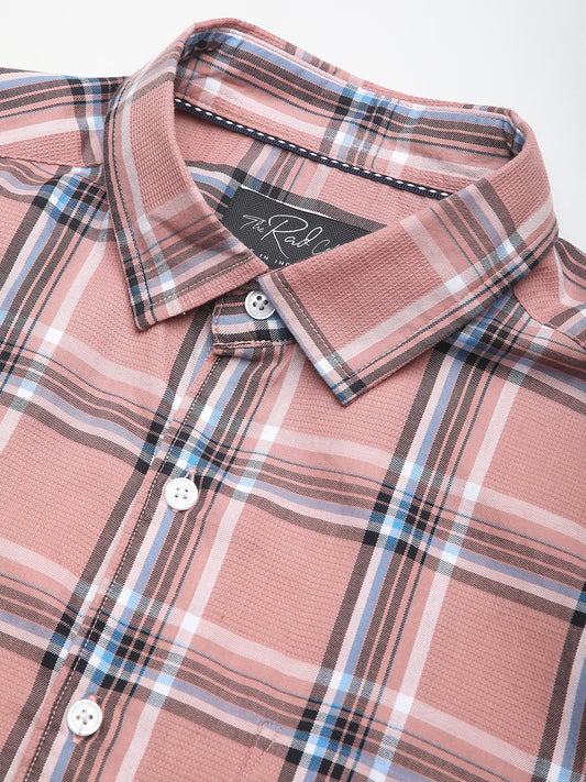Premium Cotton Dark Peach Dupplin Checked Shirt