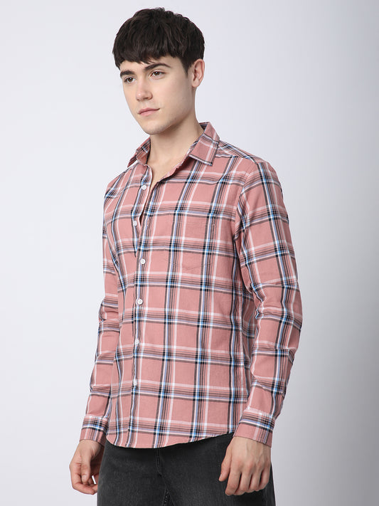 Premium Cotton Dark Peach Dupplin Checked Shirt