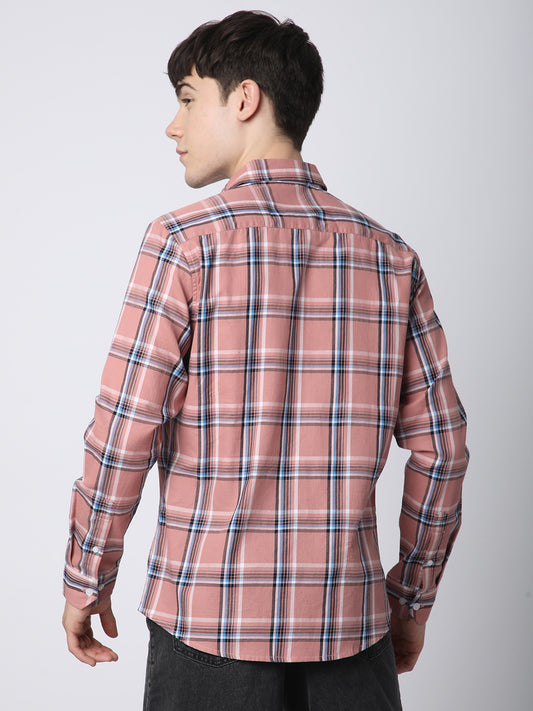 Premium Cotton Dark Peach Dupplin Checked Shirt