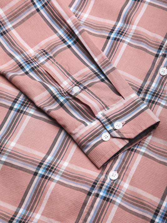 Premium Cotton Dark Peach Dupplin Checked Shirt
