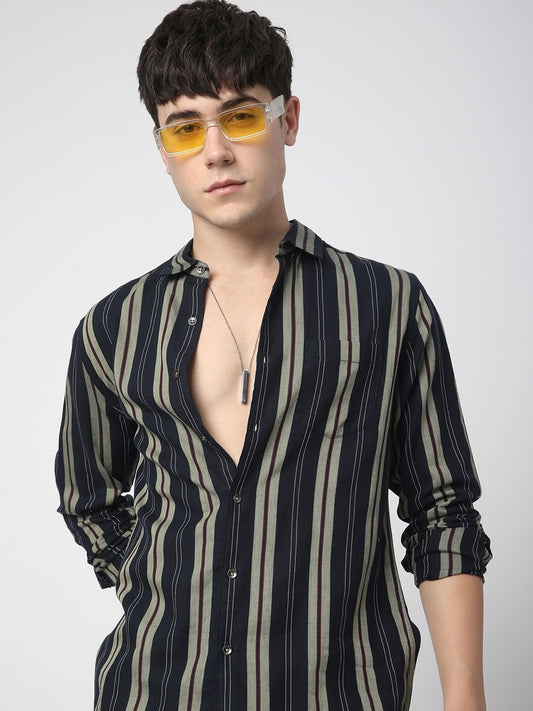 Alluring Navy Bayadere Striped Shirt