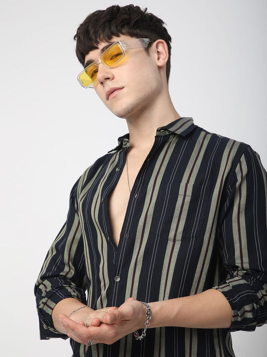 Alluring Navy Bayadere Striped Shirt