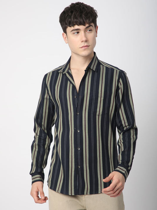 Alluring Navy Bayadere Striped Shirt
