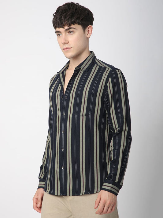 Alluring Navy Bayadere Striped Shirt