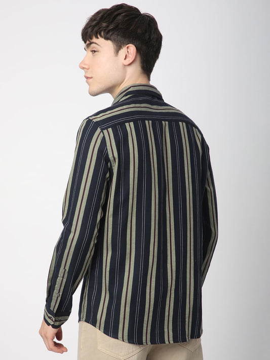 Alluring Navy Bayadere Striped Shirt