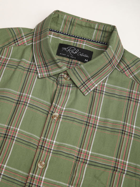 Premium Cotton Basil Green Tartan Checked Shirt
