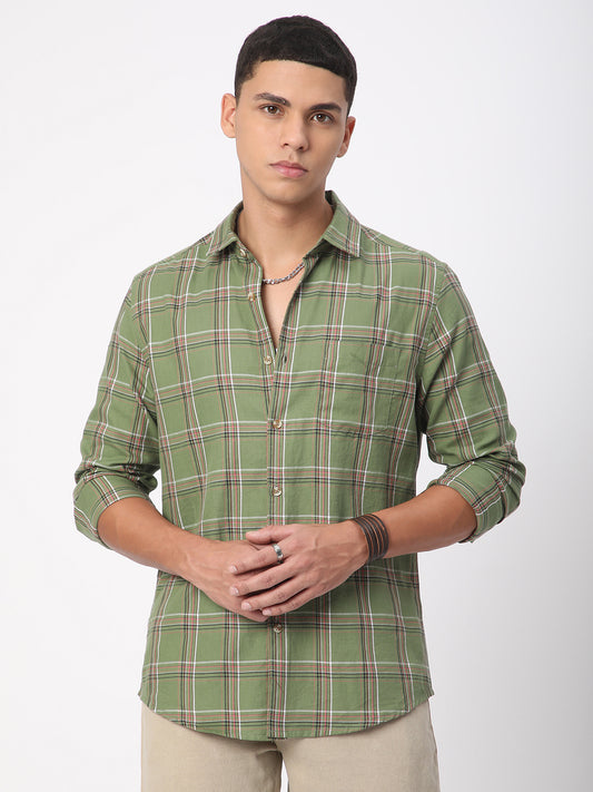 Premium Cotton Basil Green Tartan Checked Shirt