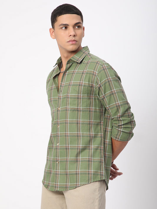 Premium Cotton Basil Green Tartan Checked Shirt