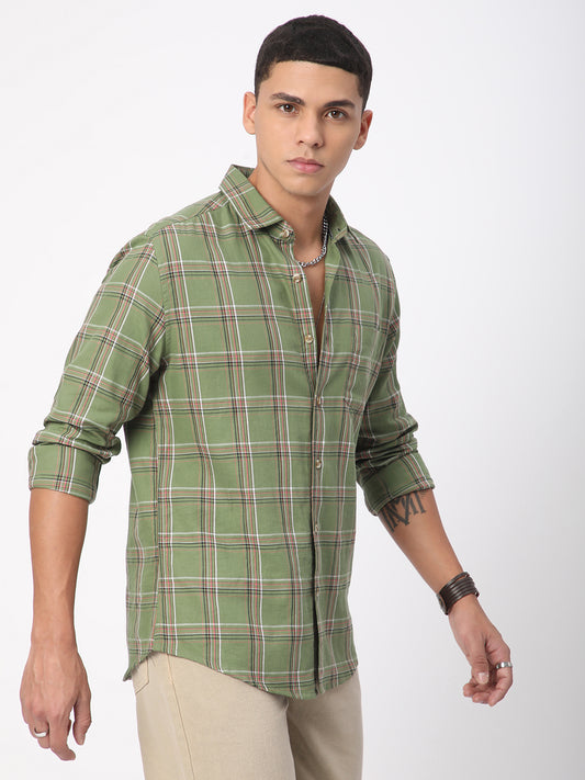 Premium Cotton Basil Green Tartan Checked Shirt