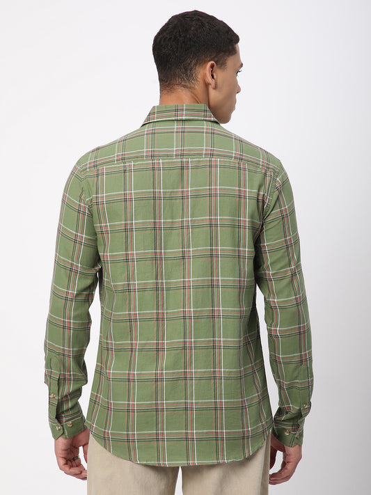 Premium Cotton Basil Green Tartan Checked Shirt