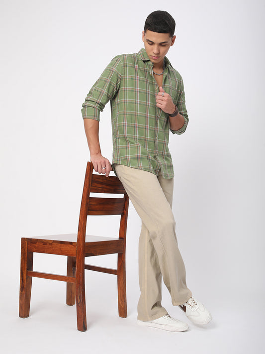 Premium Cotton Basil Green Tartan Checked Shirt