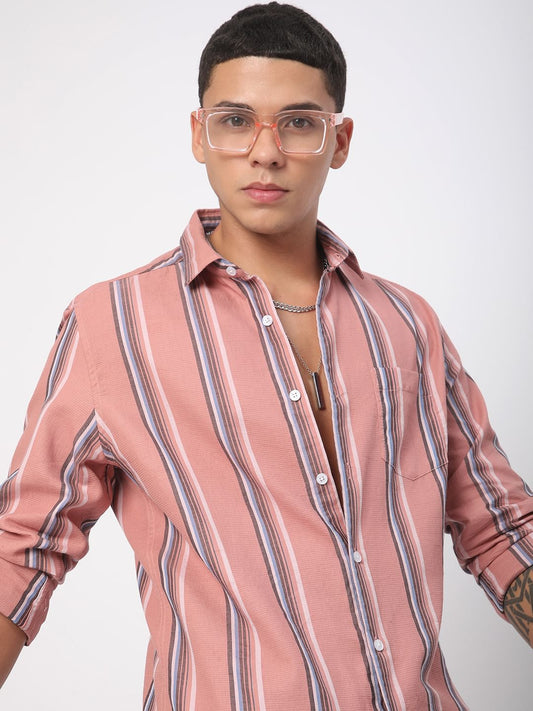 Sumptuous Dark Peach Striped Shirt