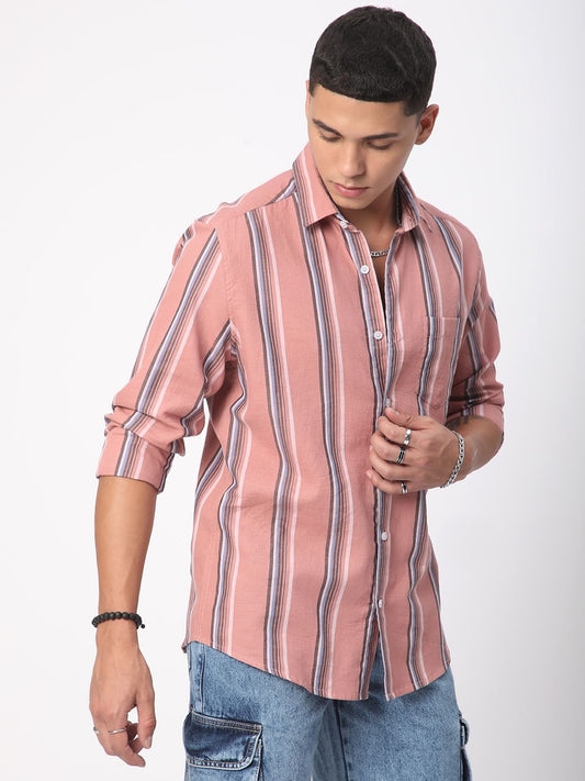 Sumptuous Dark Peach Striped Shirt