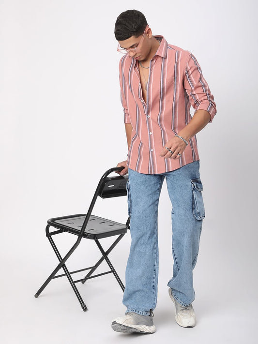Sumptuous Dark Peach Striped Shirt