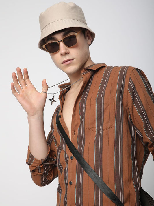 Coffee Brown Bayadere Striped Shirt