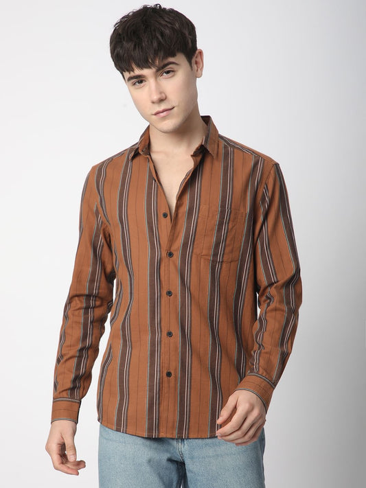 Coffee Brown Bayadere Striped Shirt