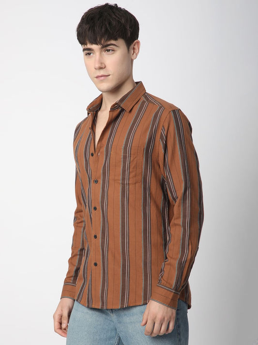 Coffee Brown Bayadere Striped Shirt