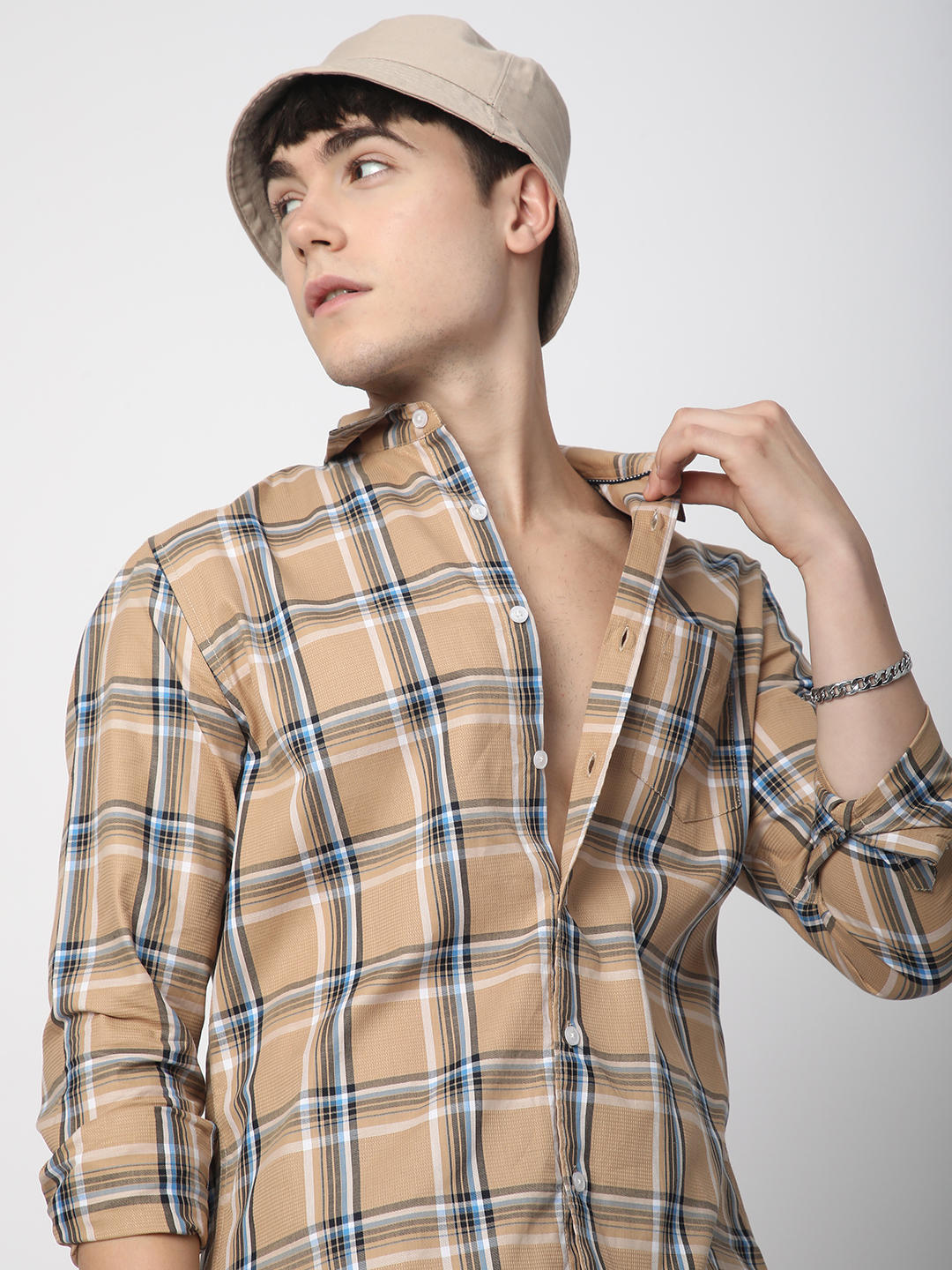Premium Cotton Alluring Khaki Broad Checks Shirt
