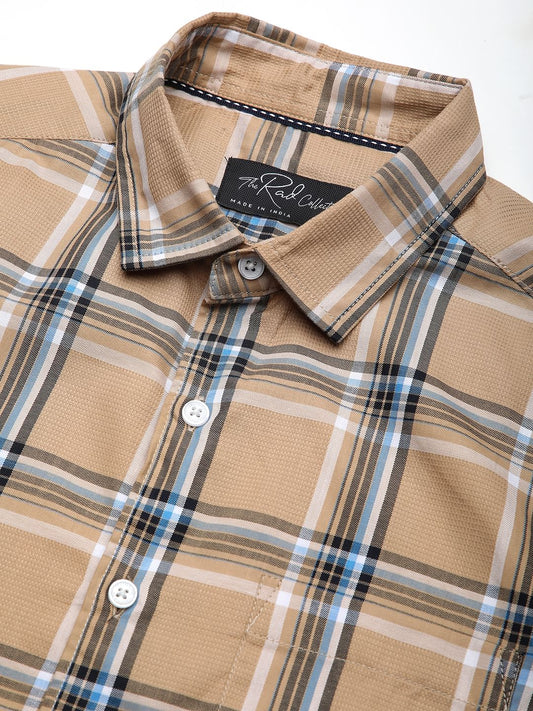 Premium Cotton Alluring Khaki Broad Checks Shirt