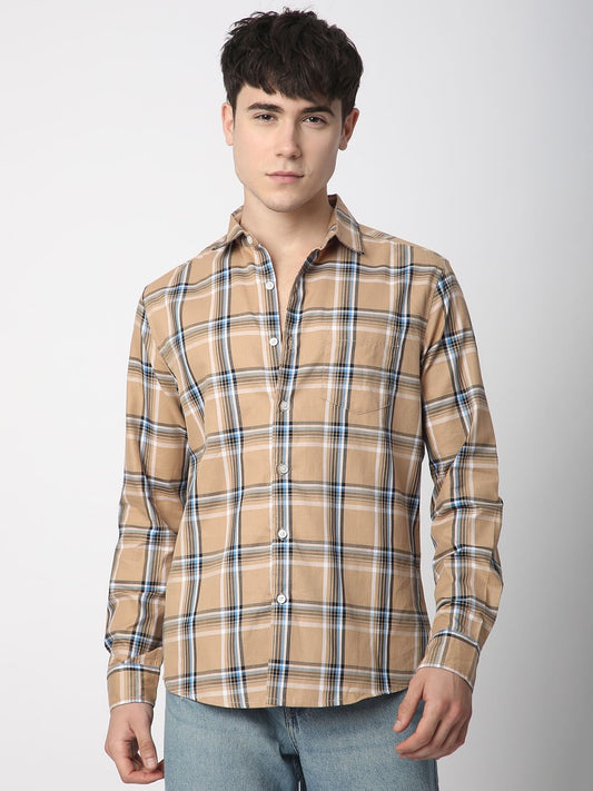 Premium Cotton Alluring Khaki Broad Checks Shirt