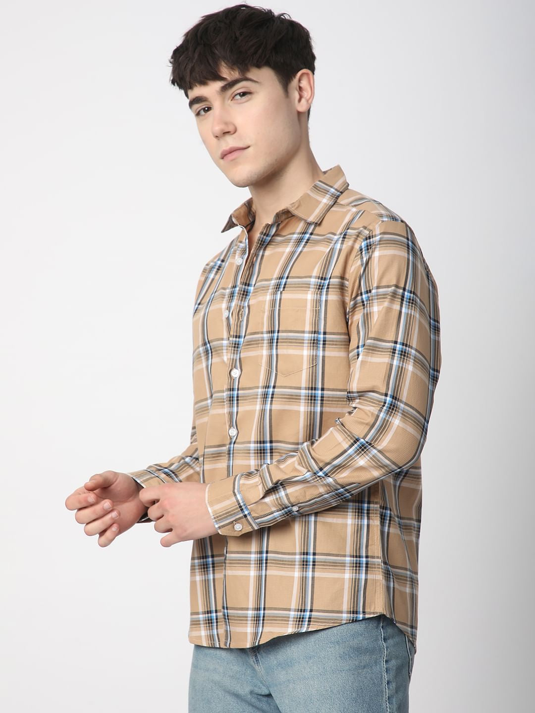 Premium Cotton Alluring Khaki Broad Checks Shirt