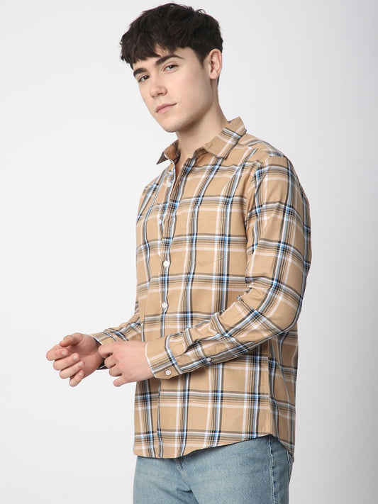 Premium Cotton Alluring Khaki Broad Checks Shirt