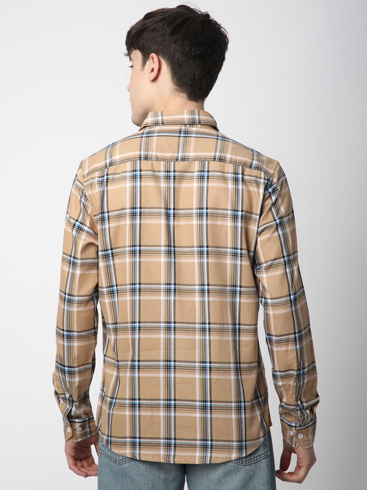 Premium Cotton Alluring Khaki Broad Checks Shirt