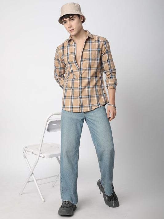 Premium Cotton Alluring Khaki Broad Checks Shirt