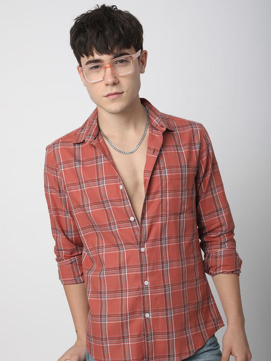 Premium Cotton Desert Coral Plaid Checked Shirt