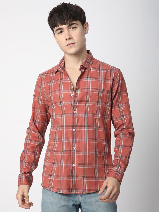 Premium Cotton Desert Coral Plaid Checked Shirt